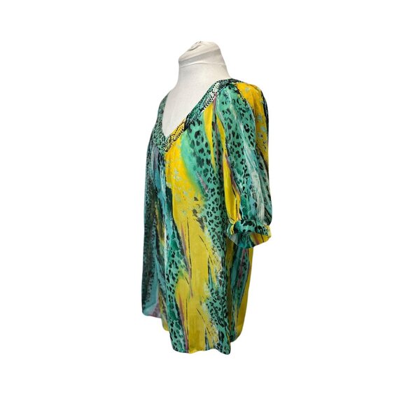 Mushka by Sienna Rose Short Sleeve V Neck Semi Sheer Colorful Sequin Tunic, 1X - Picture 3 of 9